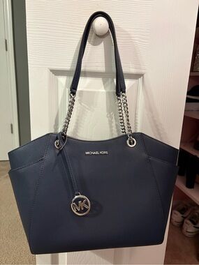 Michael Kors Navy Chain-Handle Saffiano Tote
